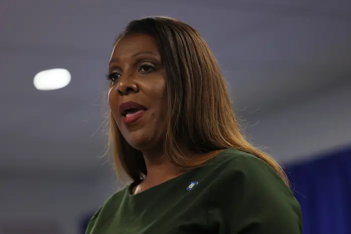 NY Attorney General Letitia James speaks during a press conference at the office of the Attorney General in September in New York City. Her longtime chief of staff abruptly resigned amid allegations of sexual harassment.